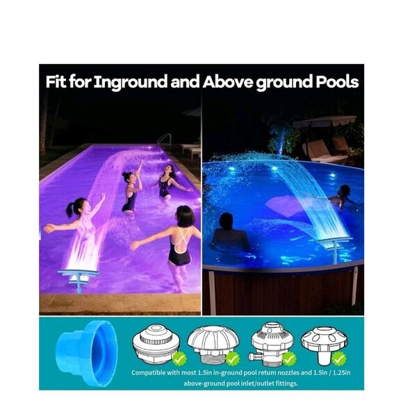 Dual Spray Solar Pool Fountain, Waterfall Aerator WLED Lights, Adjustable Decor - Picture 5 of 8